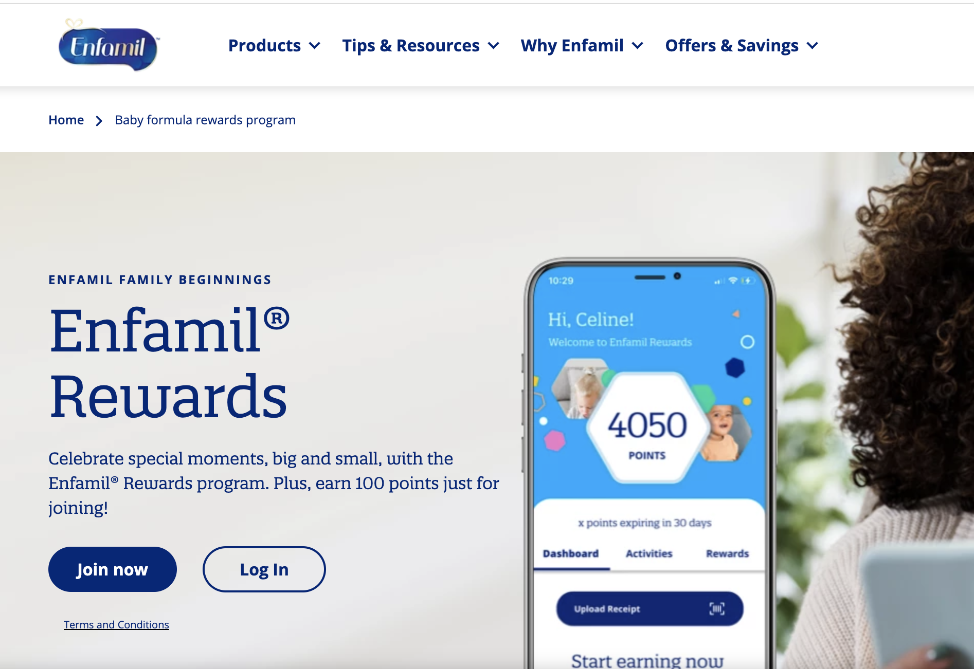 Enfamil Rewards website screenshot